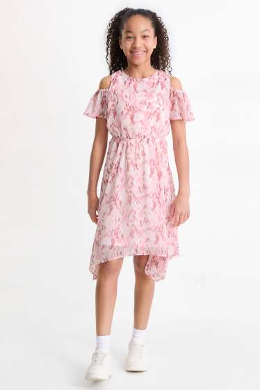 Niñas - Vestido - estampado - blanco / rosa