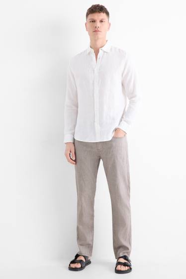 Heren - Broek - regular fit - linnenmix - grijs