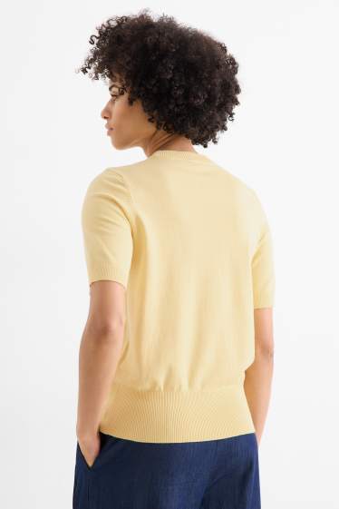 Dames - Gebreide trui - korte mouwen - geel