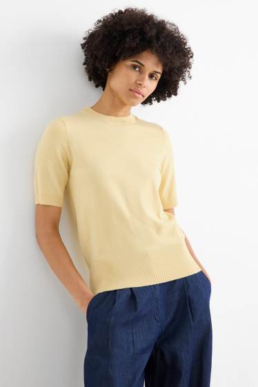 Dames - Gebreide trui - korte mouwen - geel