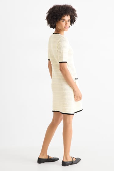 Damen - Strickkleid - strukturiert - dunkelblau / cremeweiss