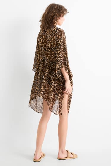 Damen - Kimono - Leo-Print - strukturiert - schwarz / beige