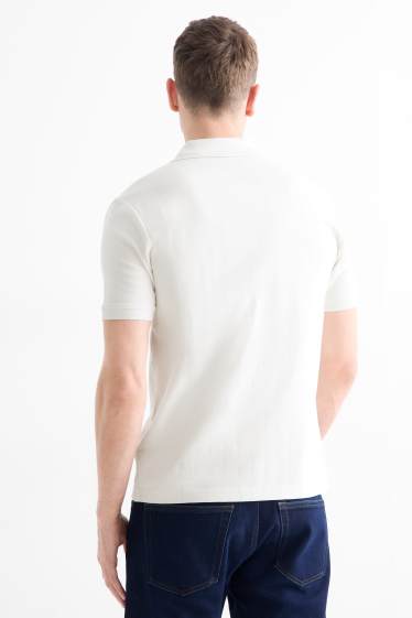 Pánské - Polokošile - relaxed fit - žebrovaná - strukturovaná - krémově bílá