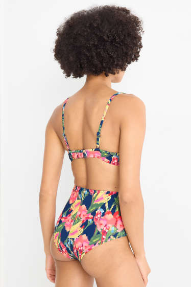 Women - Bikini bottoms - high waist - LYCRA® XTRA LIFE™ - floral - dark blue
