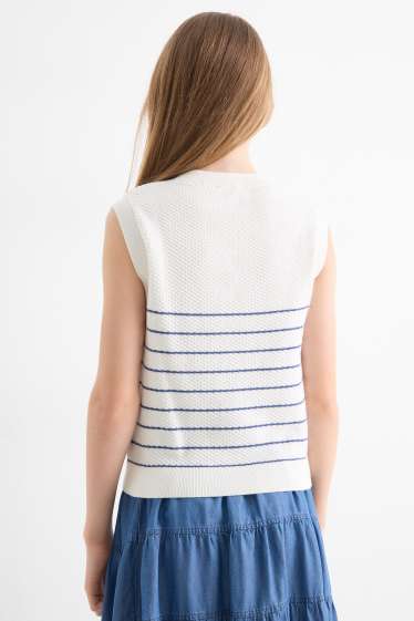 Enfants filles - Pull sans manches - à rayures - finition texturée - blanc