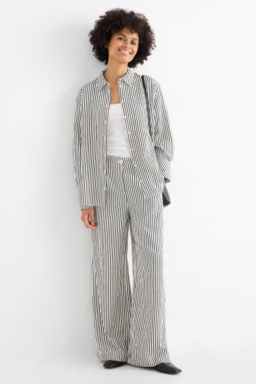 Femmes - Pantalon de toile - high waist - wide leg - à rayures - noir / beige