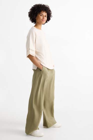 Mujer - Pantalón de tela - high waist - wide leg - verde