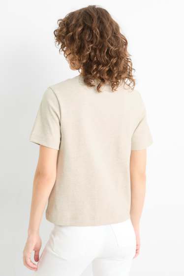 Damen - T-Shirt mit V-Ausschnitt - Slim Fit - beige