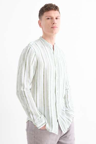 Unisex - Leinenhemd - Regular Fit - Stehkragen - gestreift - cremeweiss