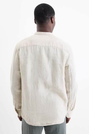 Unisex - Leinenhemd - Regular Fit - Stehkragen - hellbeige
