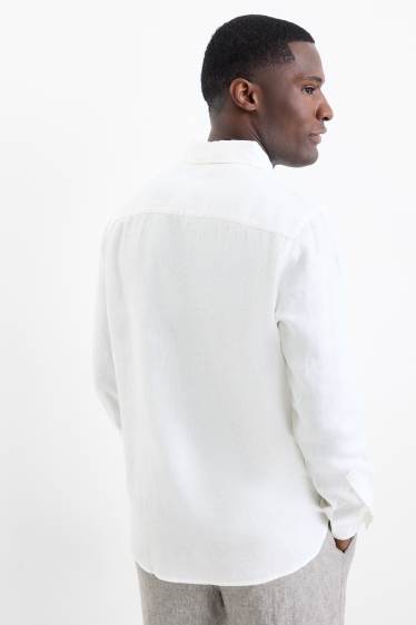 Heren - Linnen overhemd - regular fit - kent - wit