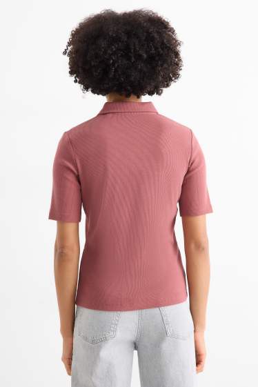 Damen - Poloshirt - Regular Fit - gerippt - dunkelrosa