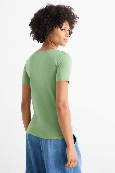Dames - T-shirt met V-hals - slim fit - groen