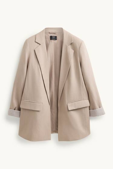 Mujer - Americana larga - regular fit - mezcla de lino - marrón claro