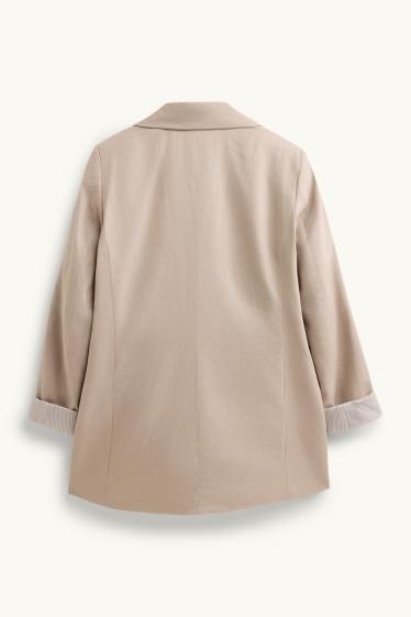 Mujer - Americana larga - regular fit - mezcla de lino - marrón claro