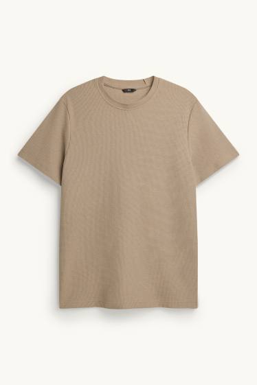 Heren - T-shirt - regular fit - met structuur - lichtbruin