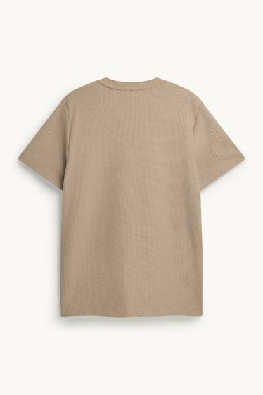 Heren - T-shirt - regular fit - met structuur - lichtbruin