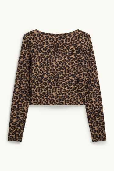 Women - Cropped long sleeve top - slim fit - leopard print - brown