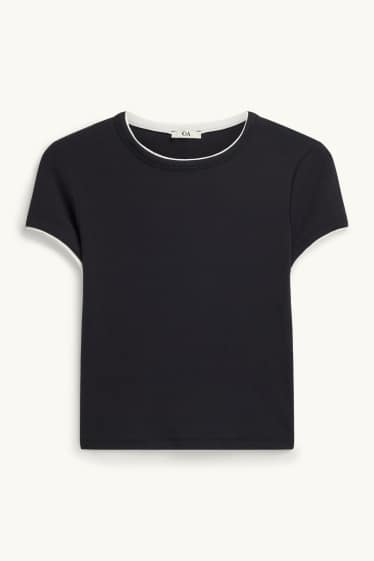 Damen - T-Shirt - Slim Fit - 2-in-1-Look - schwarz