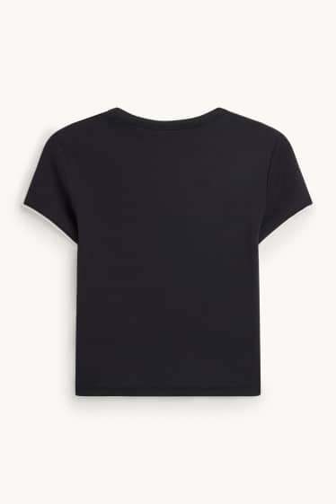 Damen - T-Shirt - Slim Fit - 2-in-1-Look - schwarz