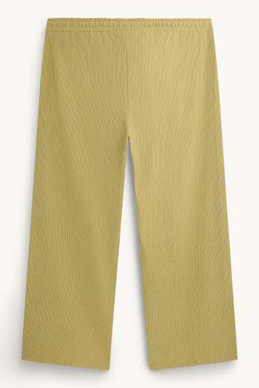 Femmes - Pantalon en jersey - mid waist - wide leg - finition texturée - vert clair