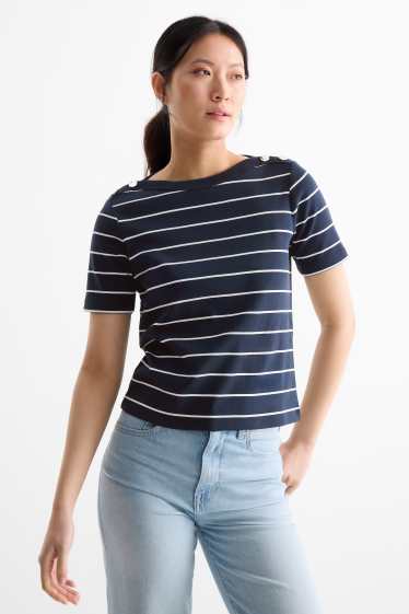 Donna - T-shirt - regular fit- a righe - blu scuro