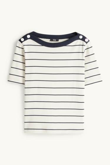 Femmes - T-shirt - regular fit - à rayures - crème