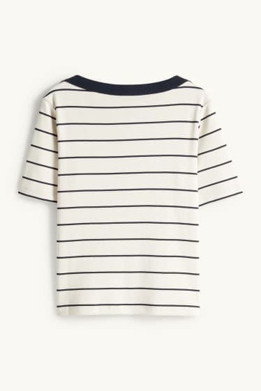 Femmes - T-shirt - regular fit - à rayures - crème