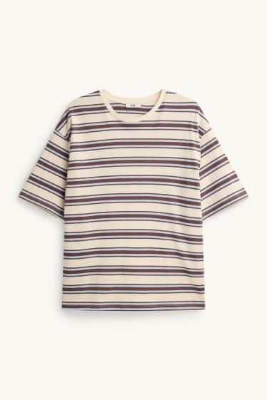 Women - T-shirt - oversized - striped - brown / cremewhite