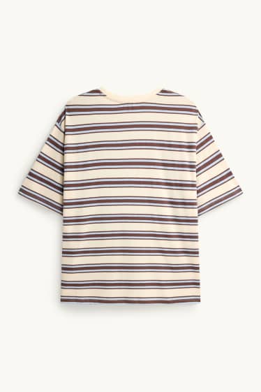 Women - T-shirt - oversized - striped - brown / cremewhite