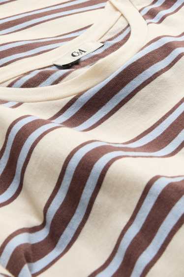 Women - T-shirt - oversized - striped - brown / cremewhite