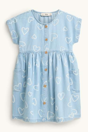 Kinder Mädchen - Herz - Jeanskleid - hellblau