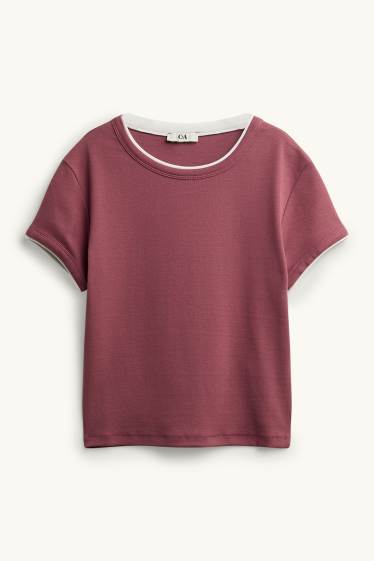 Damen - T-Shirt - Slim Fit - 2-in-1-Look - rot