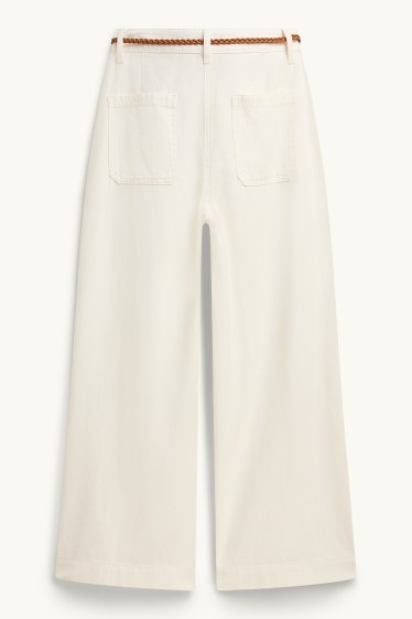 Damen - Crop Stoffhose mit Gürtel - Mid Waist - Wide Leg - weiss