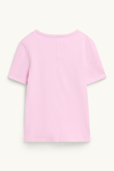 Femei - Tricou cu decolteu în V - slim fit - reiat fin - roz