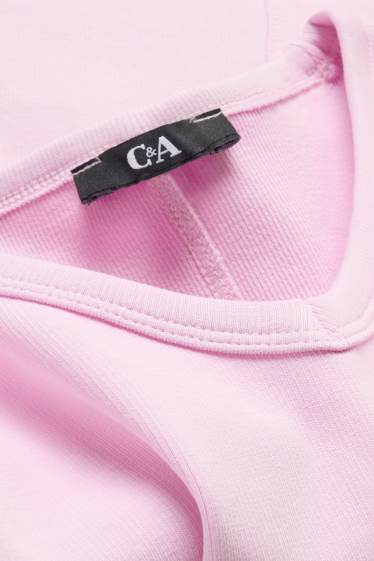 Femei - Tricou cu decolteu în V - slim fit - reiat fin - roz