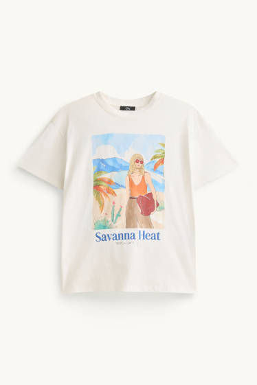 Donna - T-shirt - relaxed fit - effetto brillante - bianco