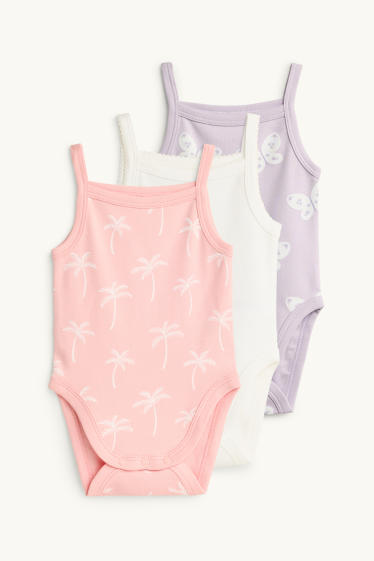 Miminka - dívky - Multipack 3 ks - palmy a motýli - body pro miminka - bílá/růžová