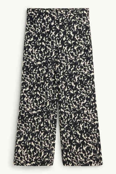 Damen - Crop Stoffhose - Mid Waist - Wide Leg - gemustert - schwarz / beige