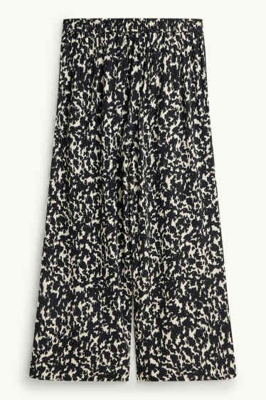 Damen - Crop Stoffhose - Mid Waist - Wide Leg - gemustert - schwarz / beige