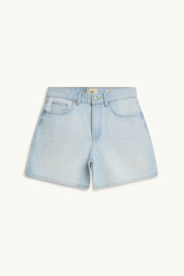 Dames - Bermuda van spijkerstof - mid waist - jeanslichtblauw