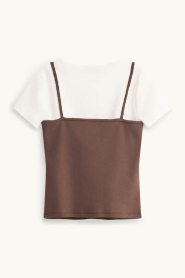 Children Girls - Set - top and short sleeve T-shirt - 2 piece - brown