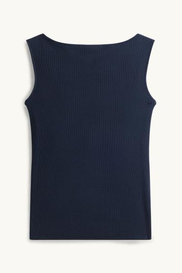 Femmes - Haut - finition côtelée - bleu foncé