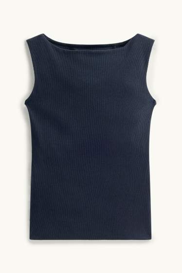 Femmes - Haut - finition côtelée - bleu foncé