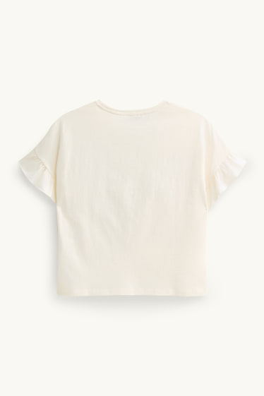 Bambine - Fiore - maglia a maniche corte - effetto brillante - bianco crema