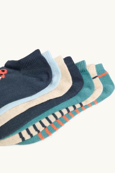 Copii - Băieți - Multipack 7 perechi - tigru - șosete sub gleznă cu motive - albastru închis