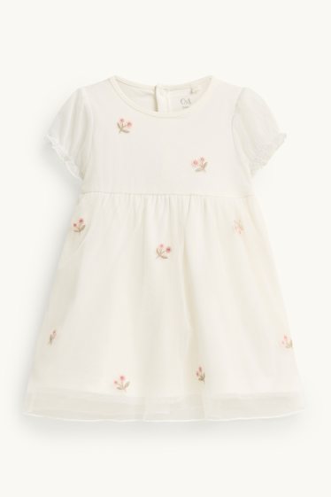 Baby Mädchen - Blümchen - Baby-Kleid - festlich - weiß