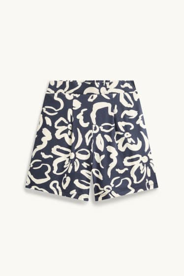 Damen - Shorts - High Waist - gemustert - blau / weiß