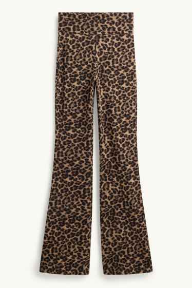 Damen - Flared Leggings - Leo-Print - braun