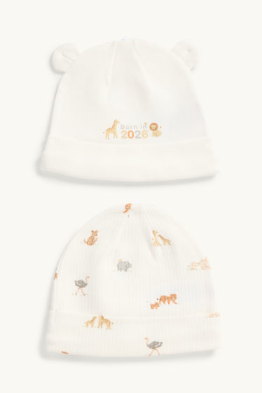 Unisexe - Lot de 2 - animaux sauvages - bonnets pour bébé - blanc